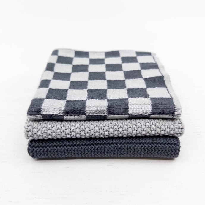 Dishcloth 3pk Variety Graphite Lunar Chequer