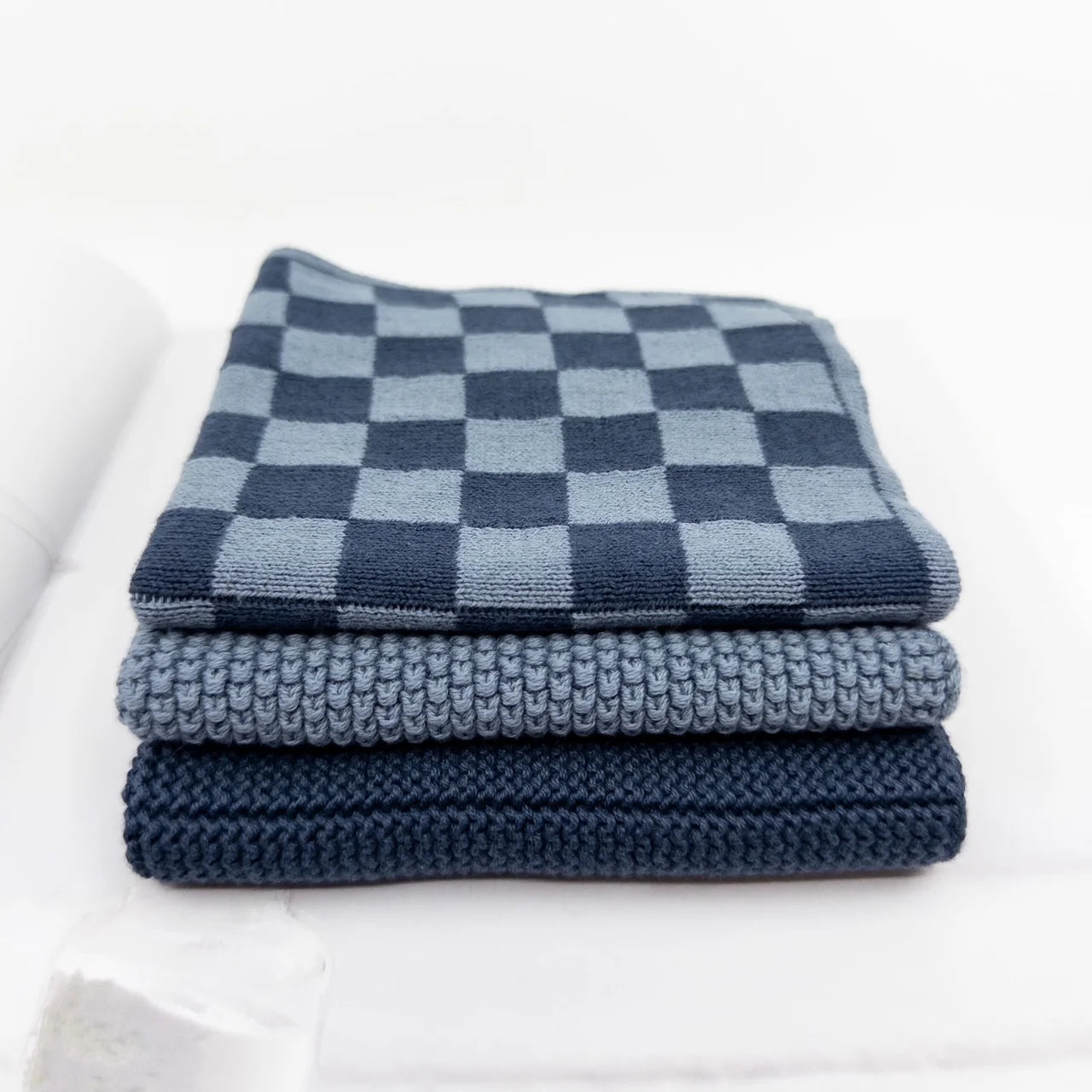 Dishcloth 3pk Variety Navy Denim Chequer