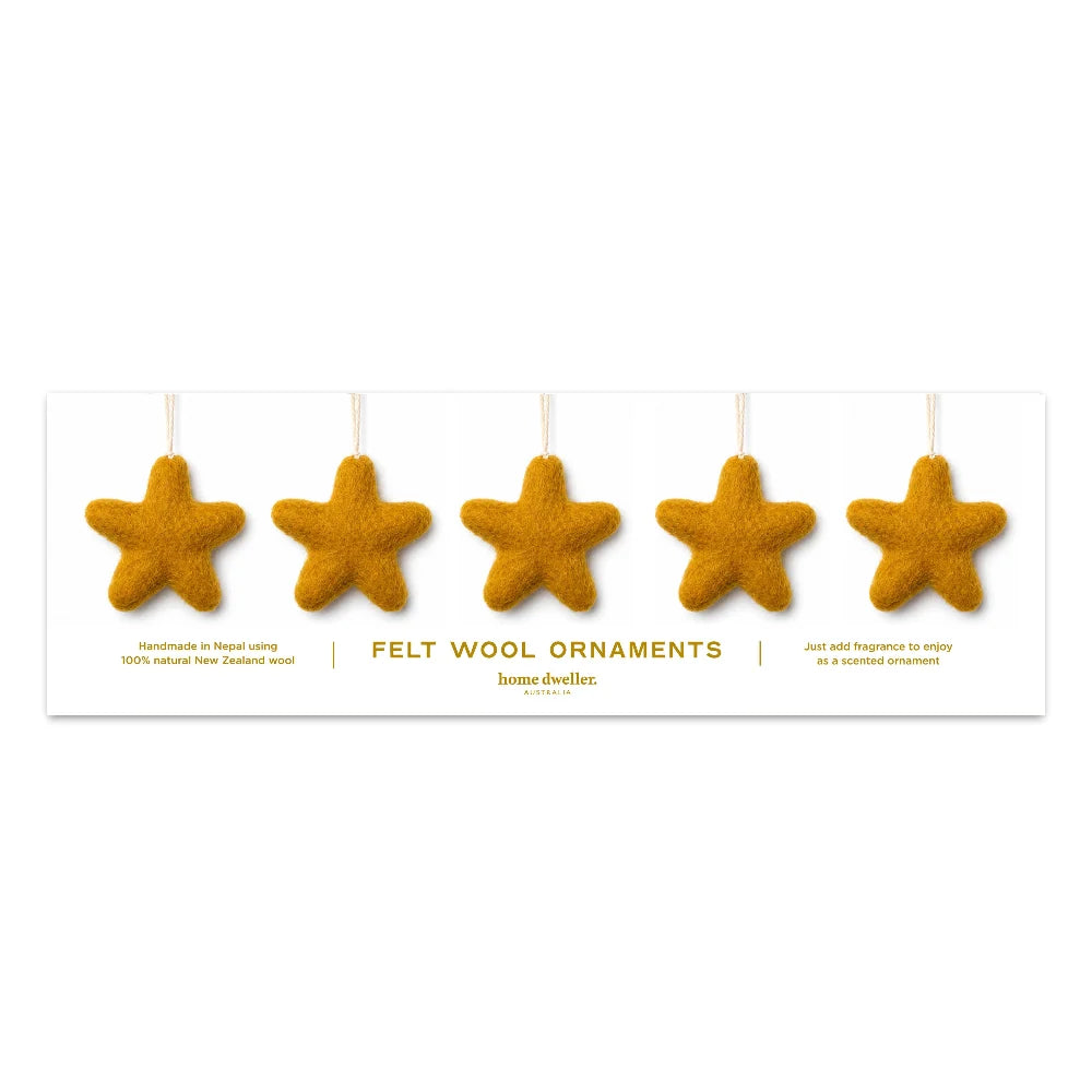 Felt Wool Star Ornament Set - Gold
