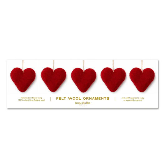 Felt Wool Heart Ornament Set - Red