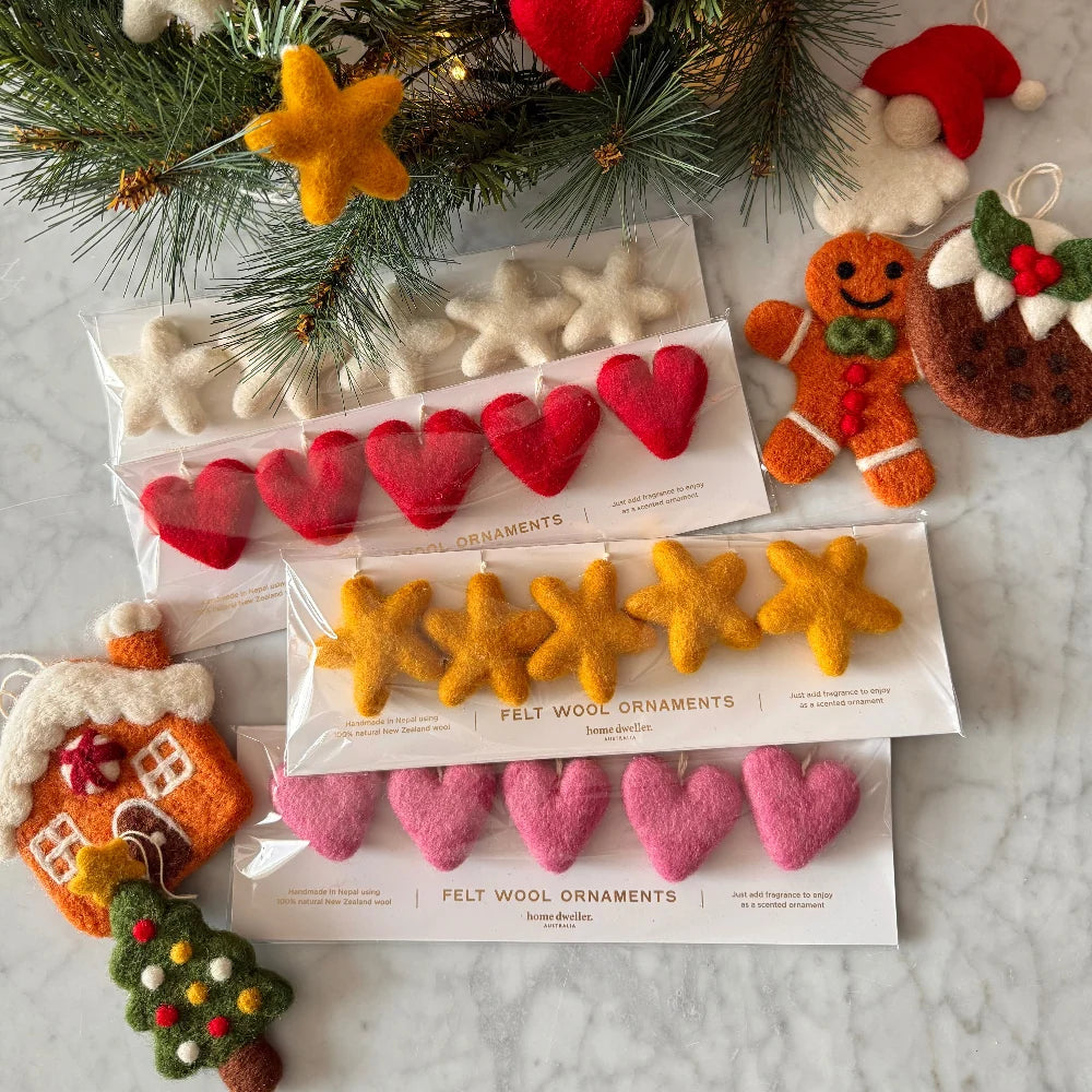 Felt Wool Star Ornament Set - Gold