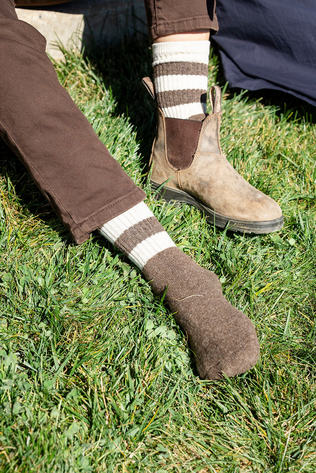 Toasty Toes Woollen multi-striped ribbed crew socks - Chocolate