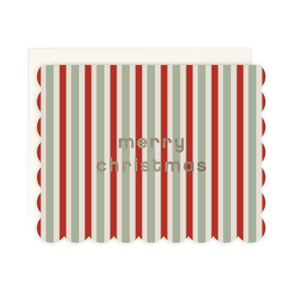 "Merry Christmas" Striped Scalloped Christmas Card