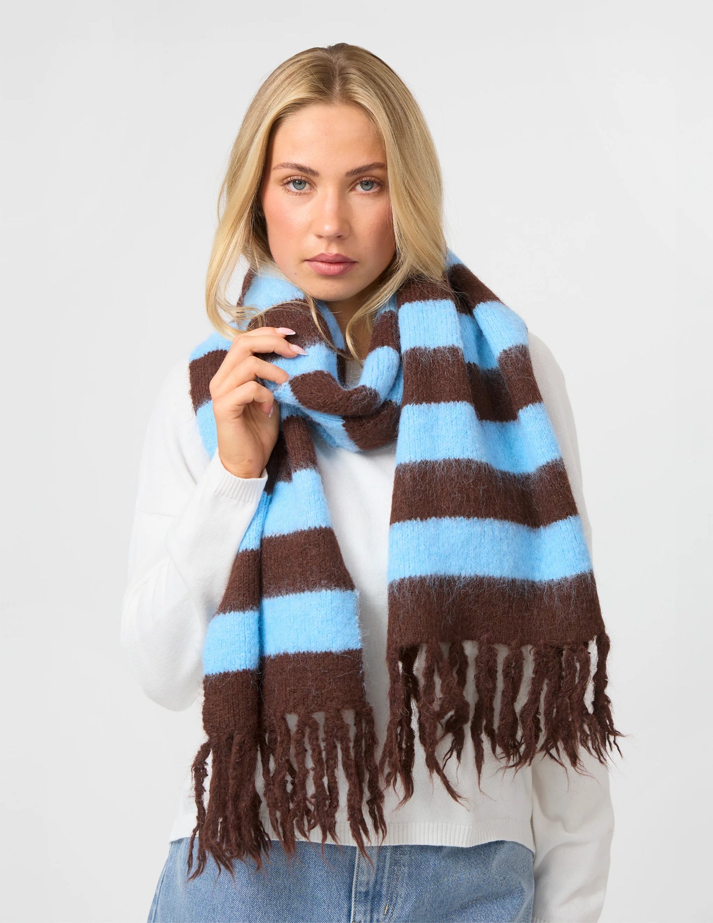 Scarf Stripes - Chocolate and Sky
