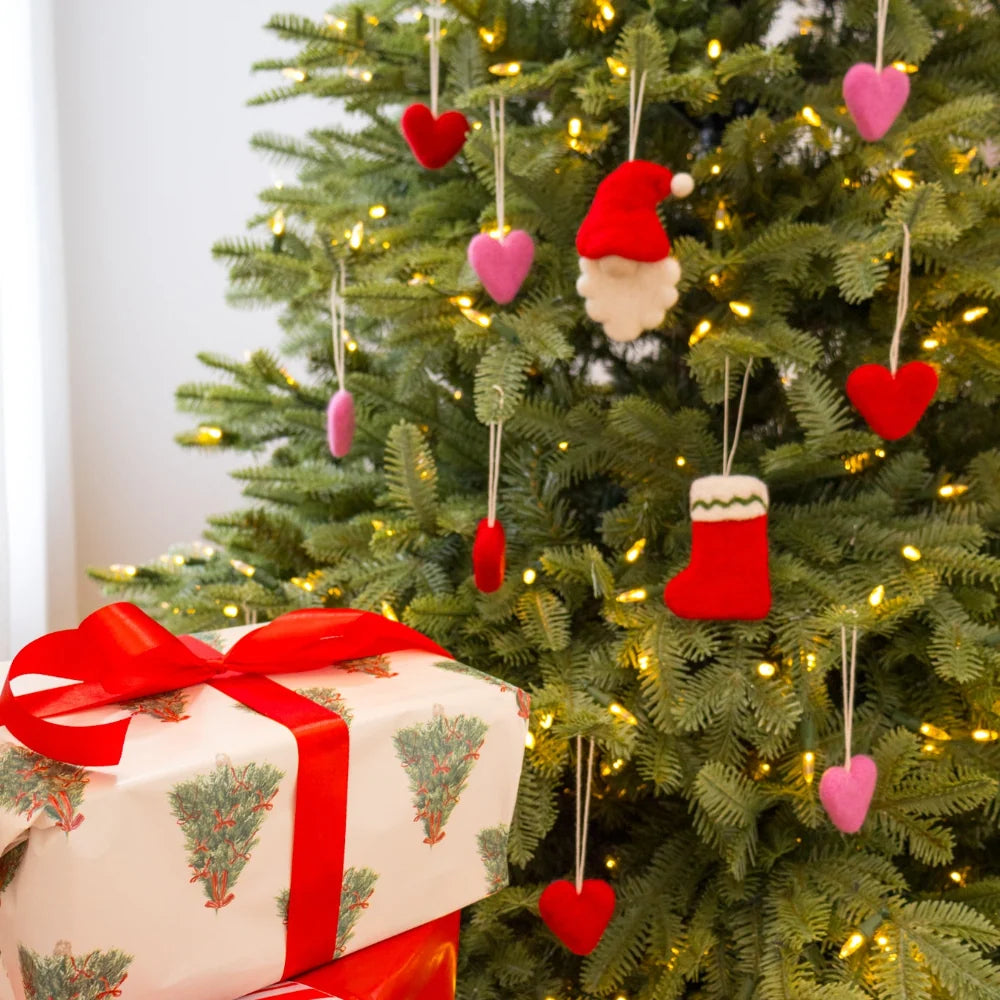 Felt Wool Heart Ornament Set - Red