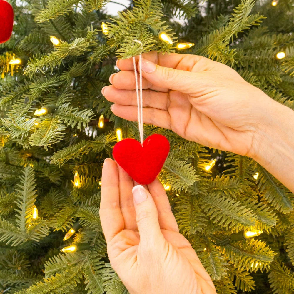 Felt Wool Heart Ornament Set - Red