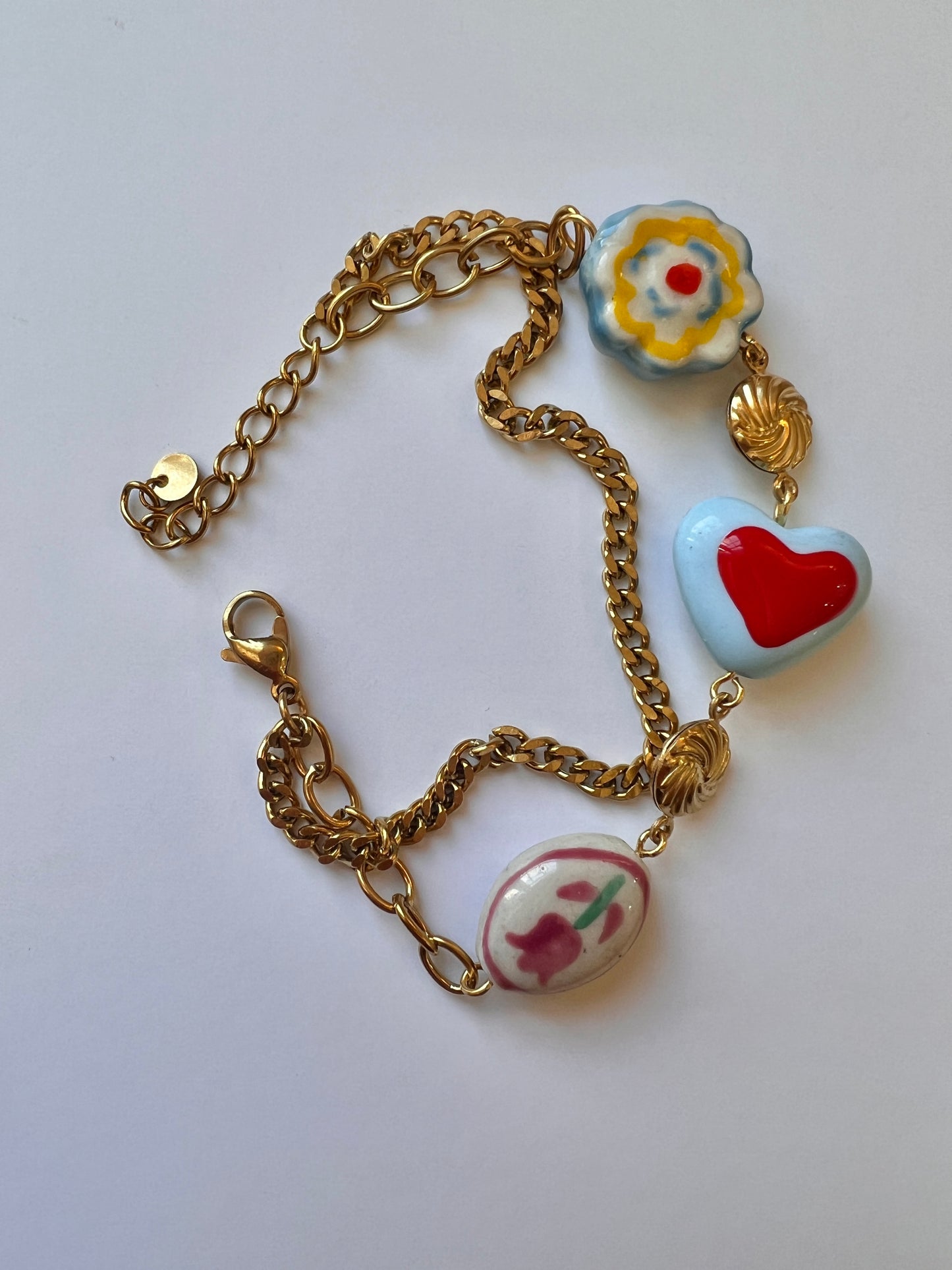 Multi Bracelet - Red/Blue Heart 3 beads