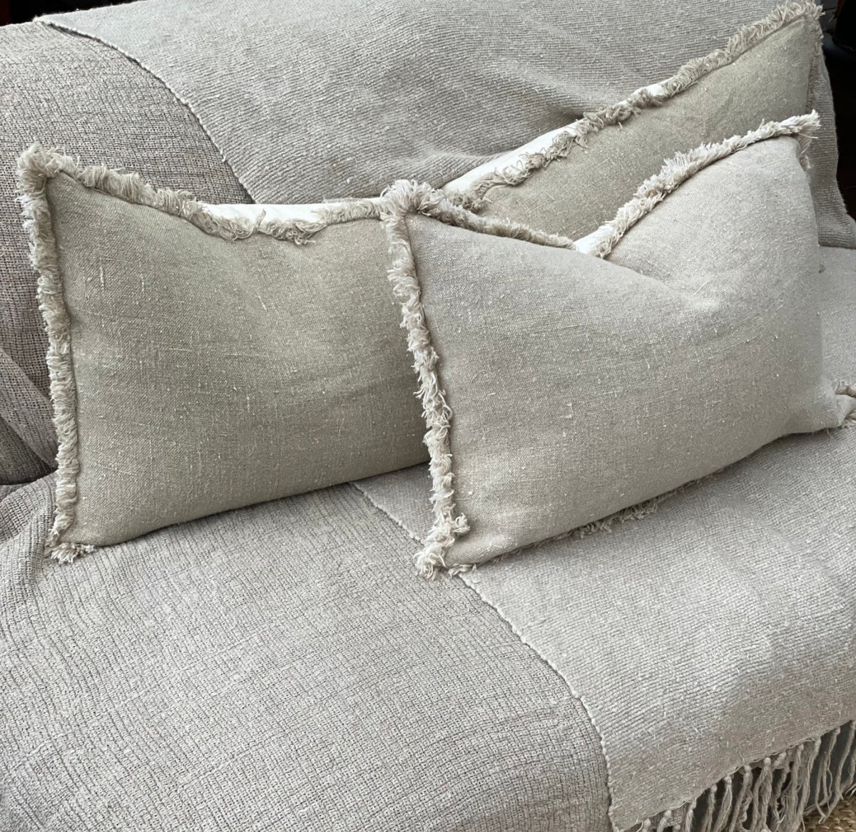 Briar reversible frayed linen cushion cover 40 x60cms