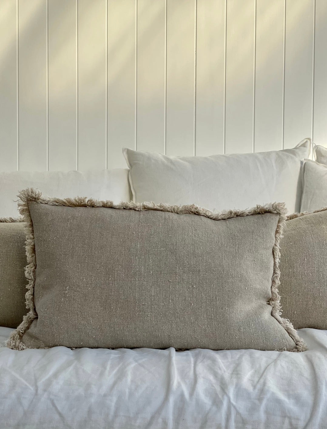 Briar reversible frayed linen cushion cover 40 x60cms