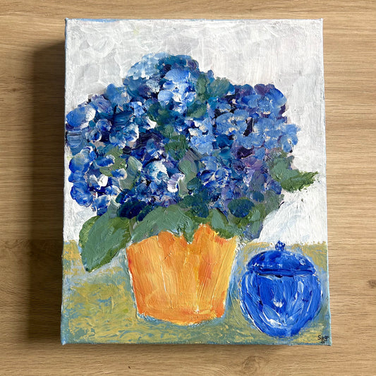 Blue Hydrangea & Jar  - By Sue McCarney
