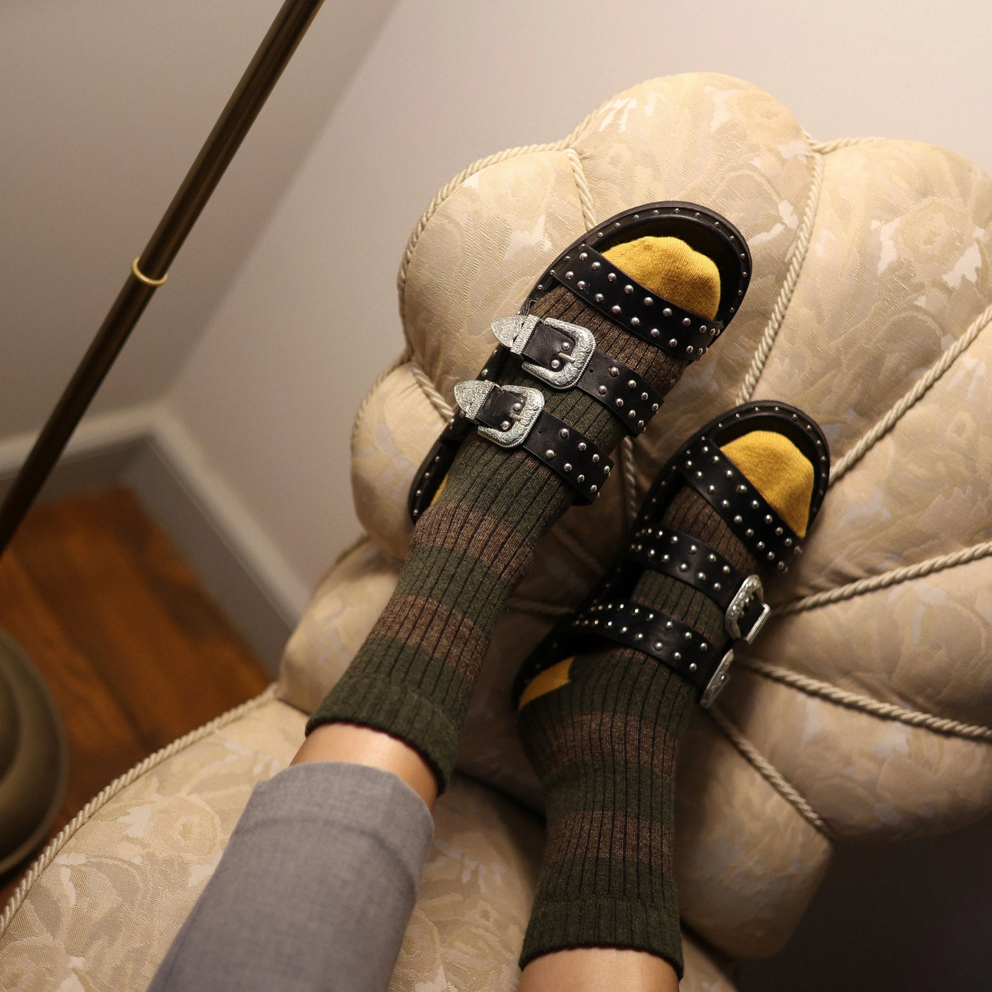 Merino Wool Khaki & Brown Stripe Socks
