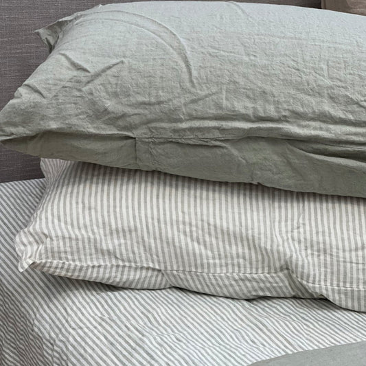 Sage Green Plain Linen Pillowcase Set
