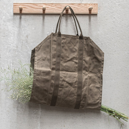 Waxed Canvas Log Carrier - OLIVE GREEN