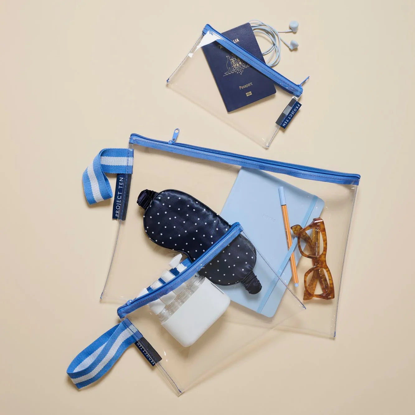 Clear Zip Pouch Bundle (x3 sizes) – Blue