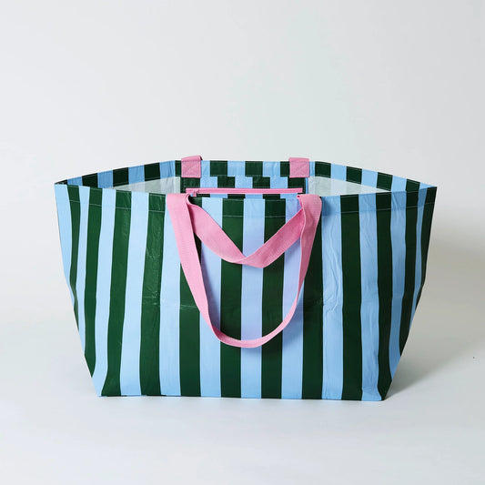 Green Blue Stripe Oversize Tote