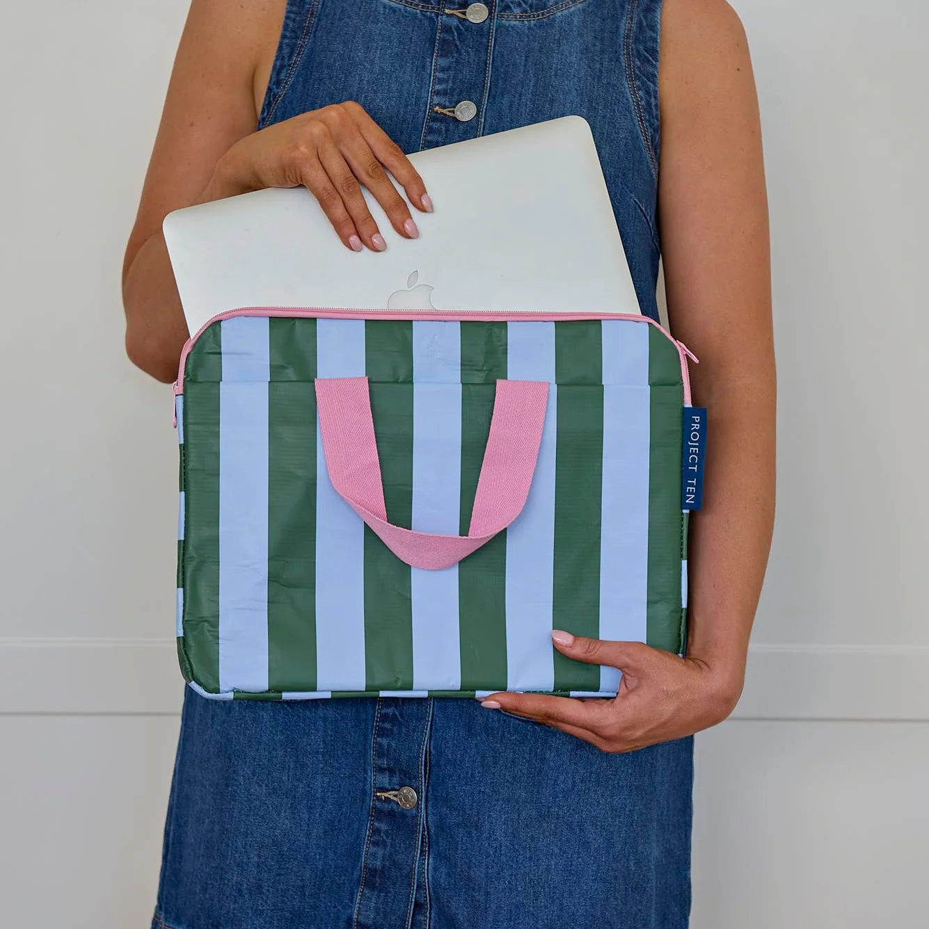Laptop Case Green Blue Stripe
