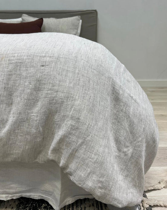 Grey pinstripe Linen Quilt Cover