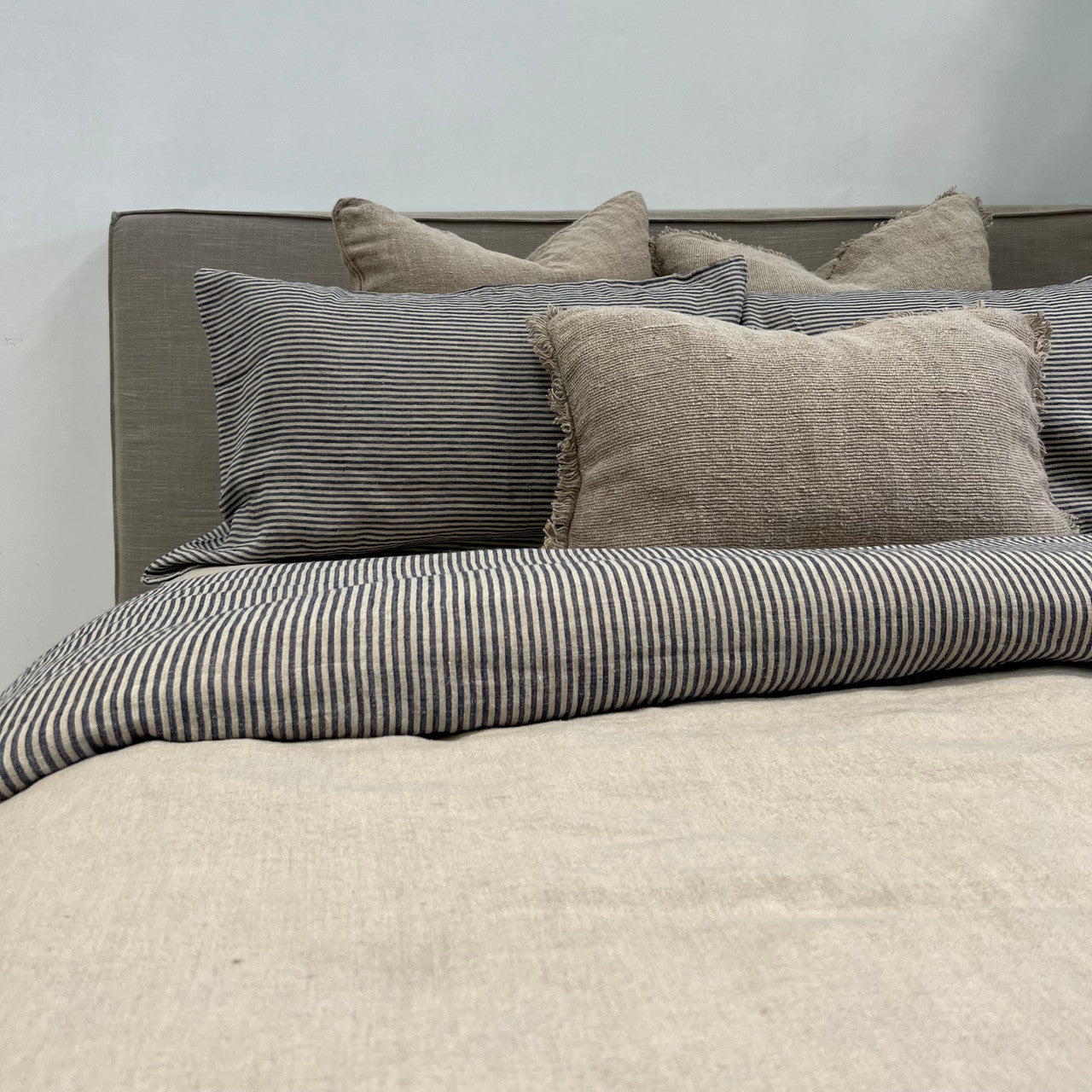 Blue Stripe Linen Quilt Cover