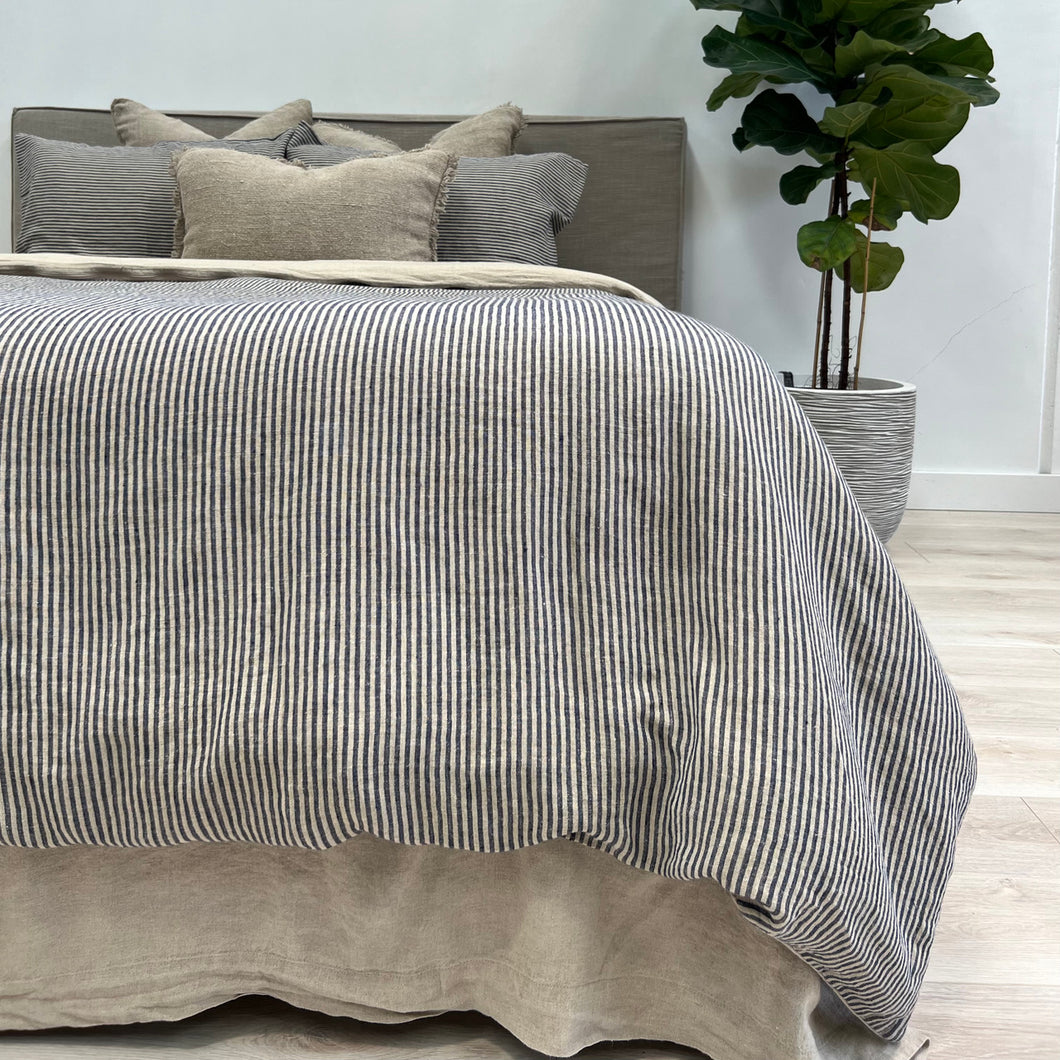 Blue Stripe Linen Quilt Cover