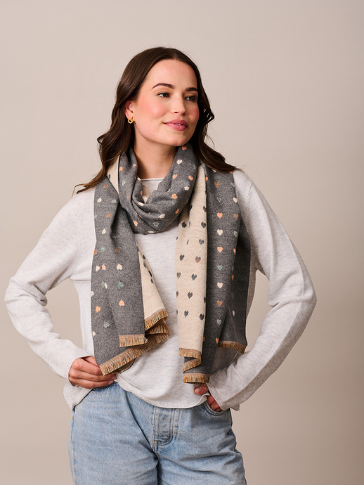 Grey Mini Hearts Scarf