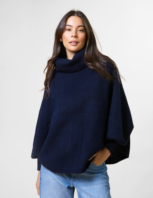 Polo Neck Poncho - Navy (one size)