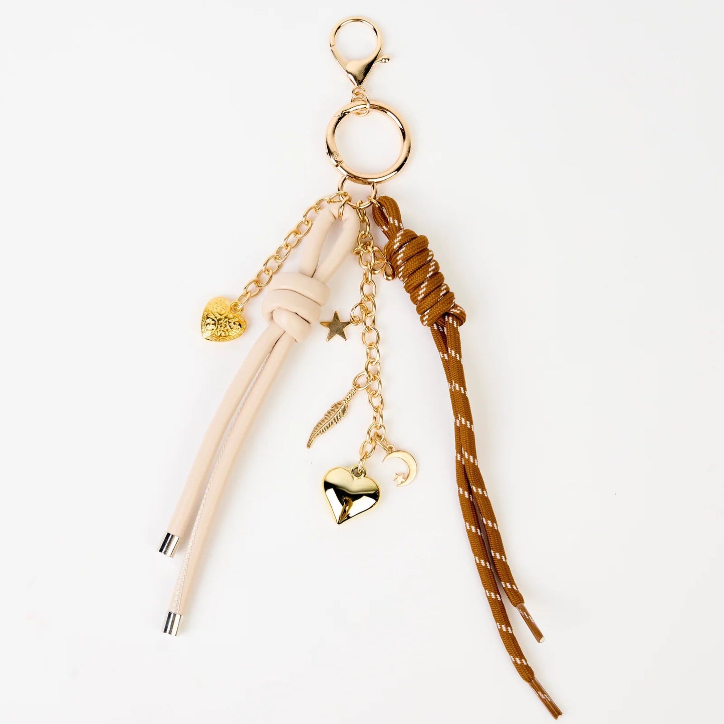 Keychain Brown Rope & Gold Charms