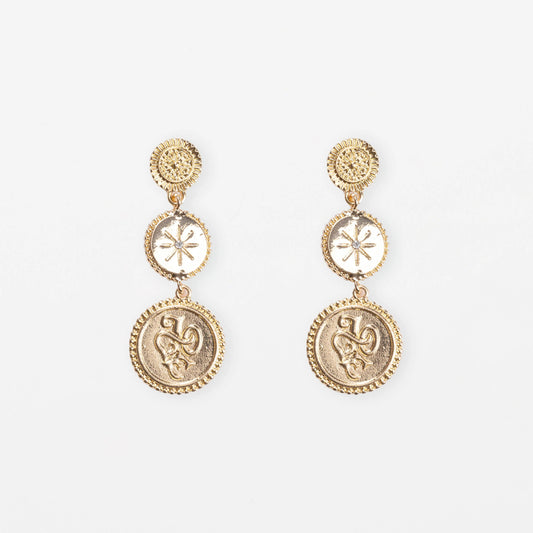 Triple Medallion Gold Earrings