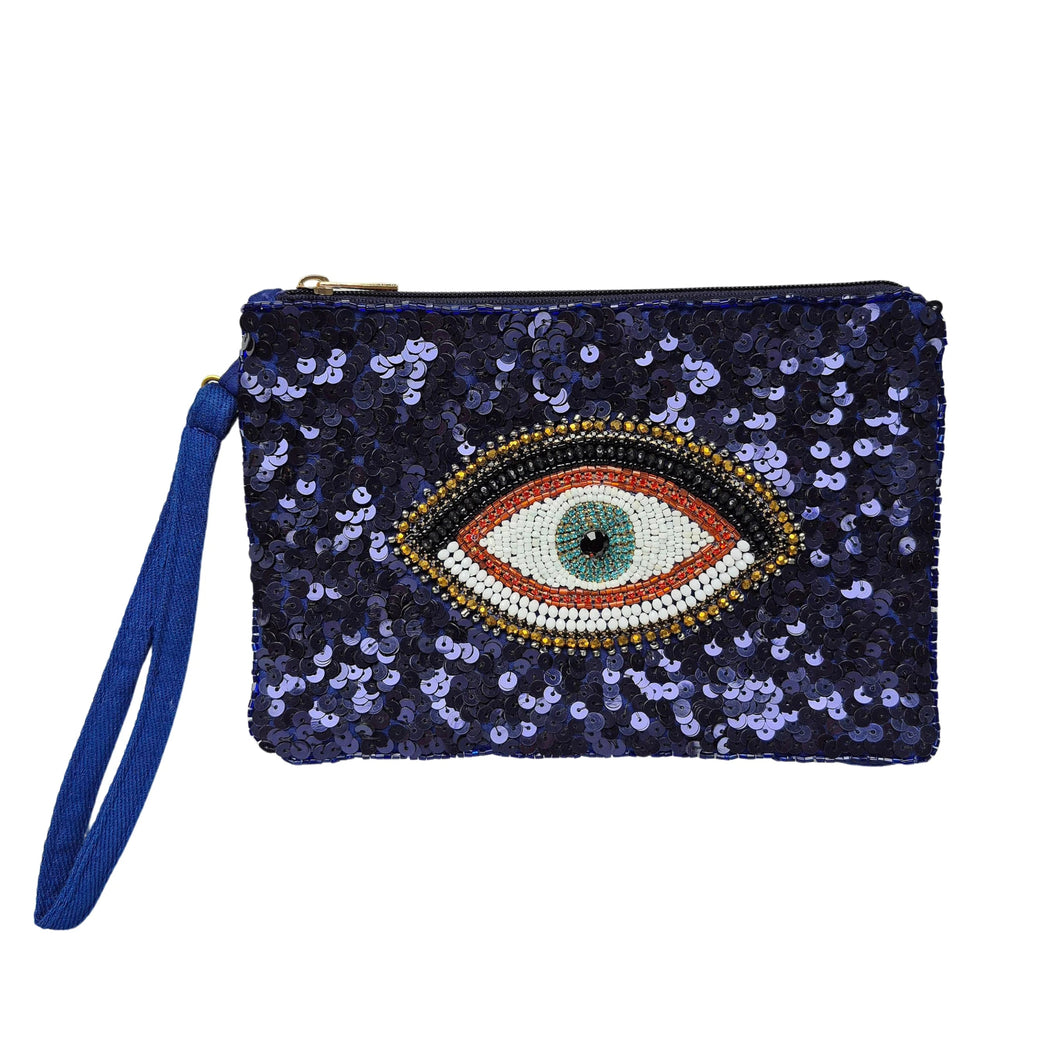 Blue Eye Beaded Clutch