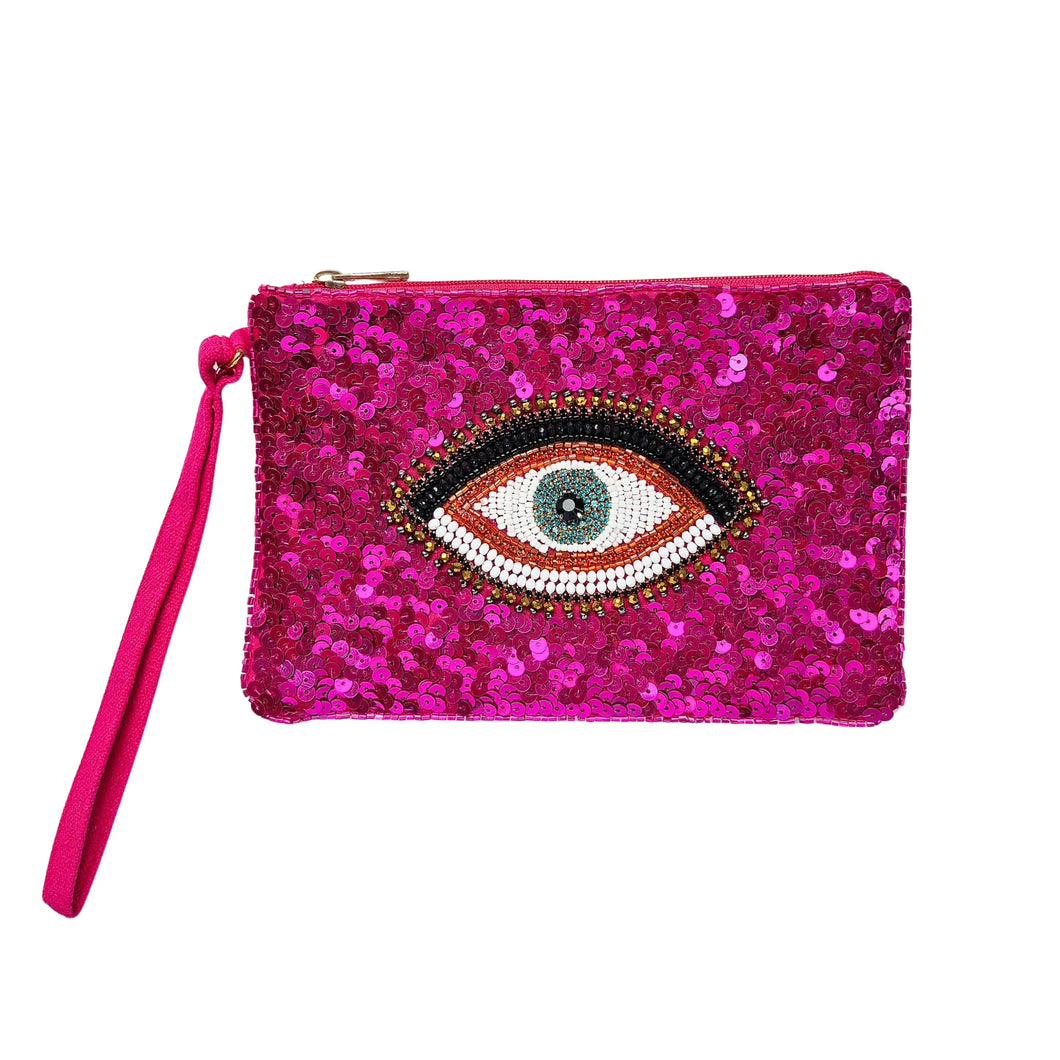 Pink Eye Beaded Clutch