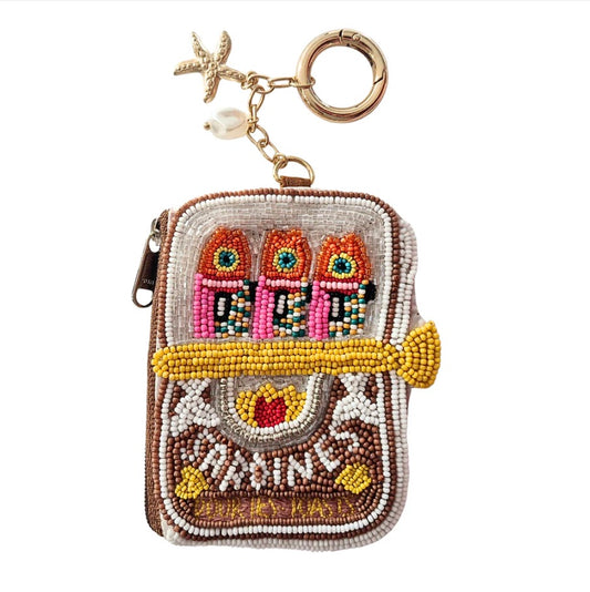 Sardine Beaded  Keychain Zip pouch - Brown