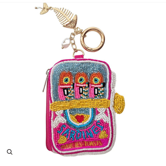 Sardine Beaded  Keychain Zip pouch - Pink
