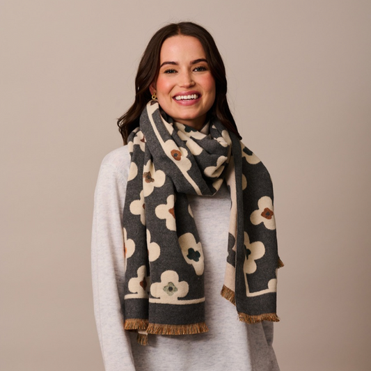 Grey Flower Scarf