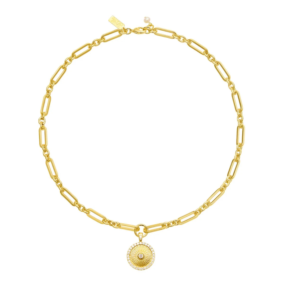 Sunrise Pendant on Link Chain Necklace - Gold