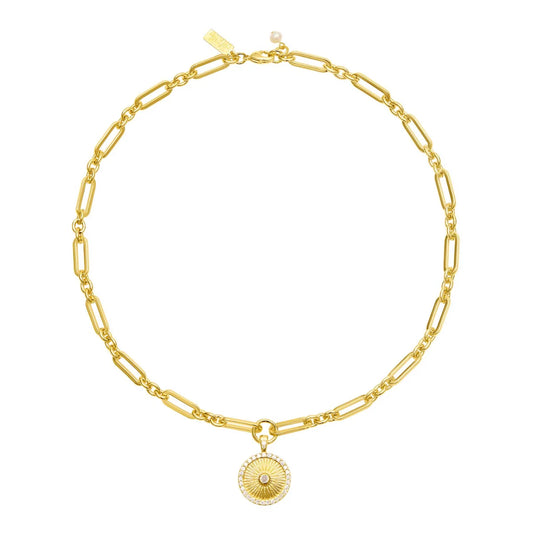Sunrise Pendant on Link Chain Necklace - Gold