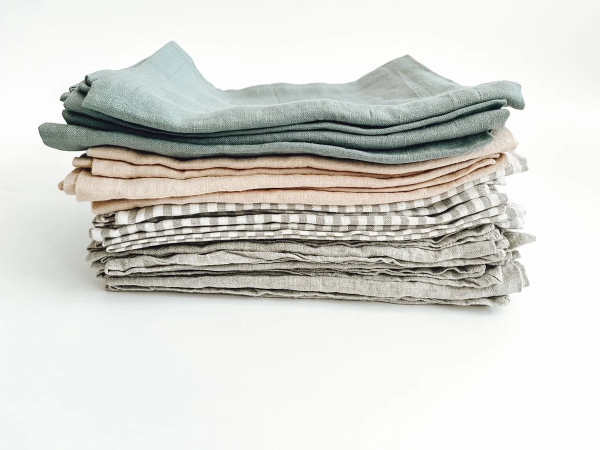 Pure French Linen Tea Towel  - Grey Stripe