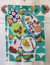 Load image into Gallery viewer, Lemon Tart &amp; Blueberries Linen Tea Towel