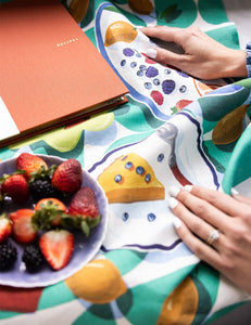 Lemon Tart & Blueberries Linen Tea Towel