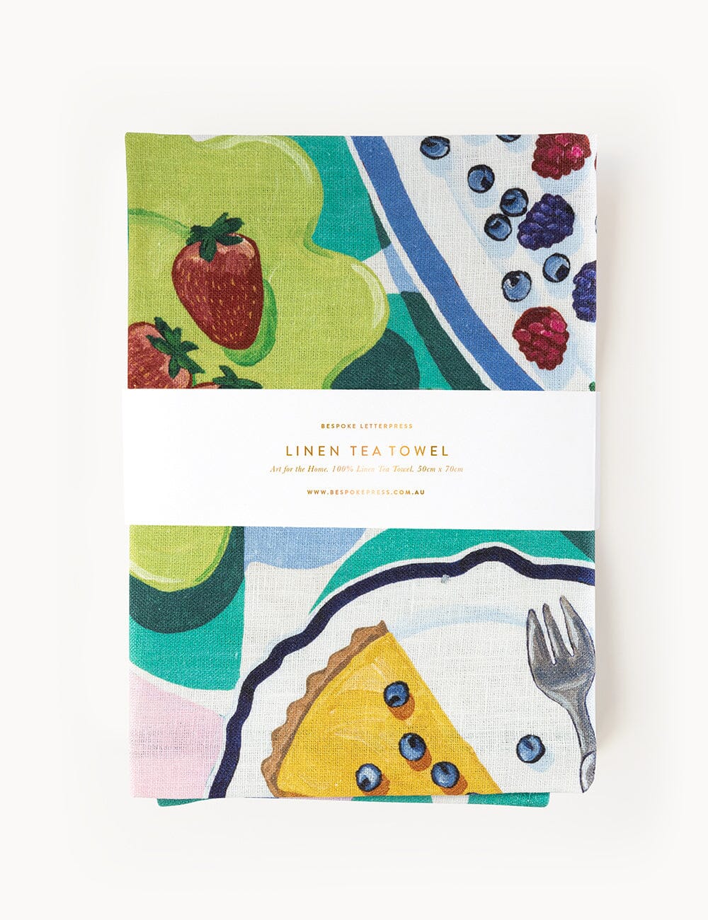 Lemon Tart & Blueberries Linen Tea Towel