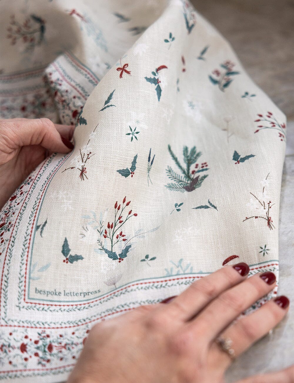 Heirloom Christmas Holly Linen Tea Towel