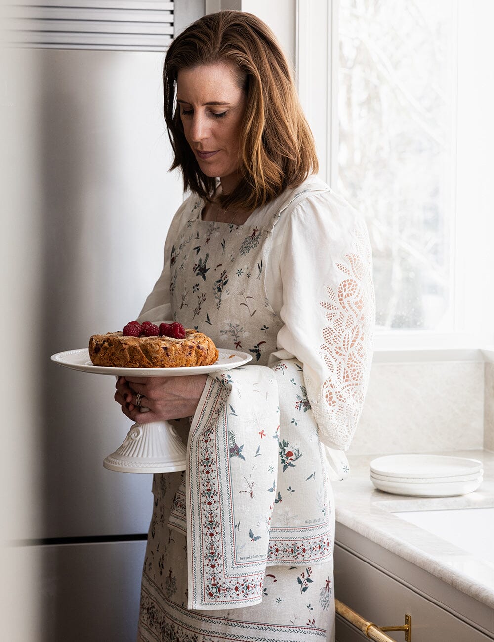 Heirloom Christmas Holly Linen Tea Towel