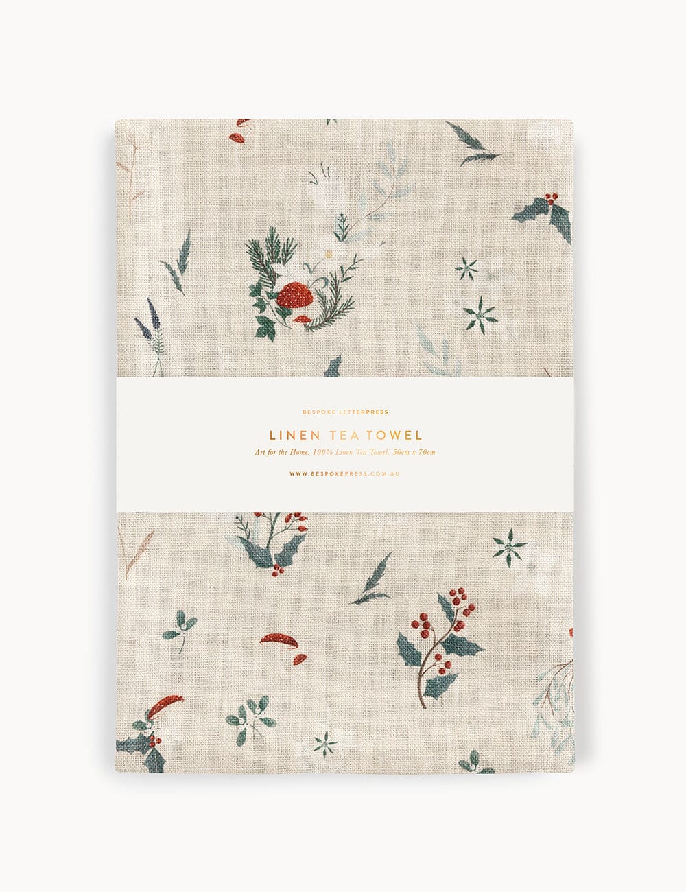 Heirloom Christmas Holly Linen Tea Towel