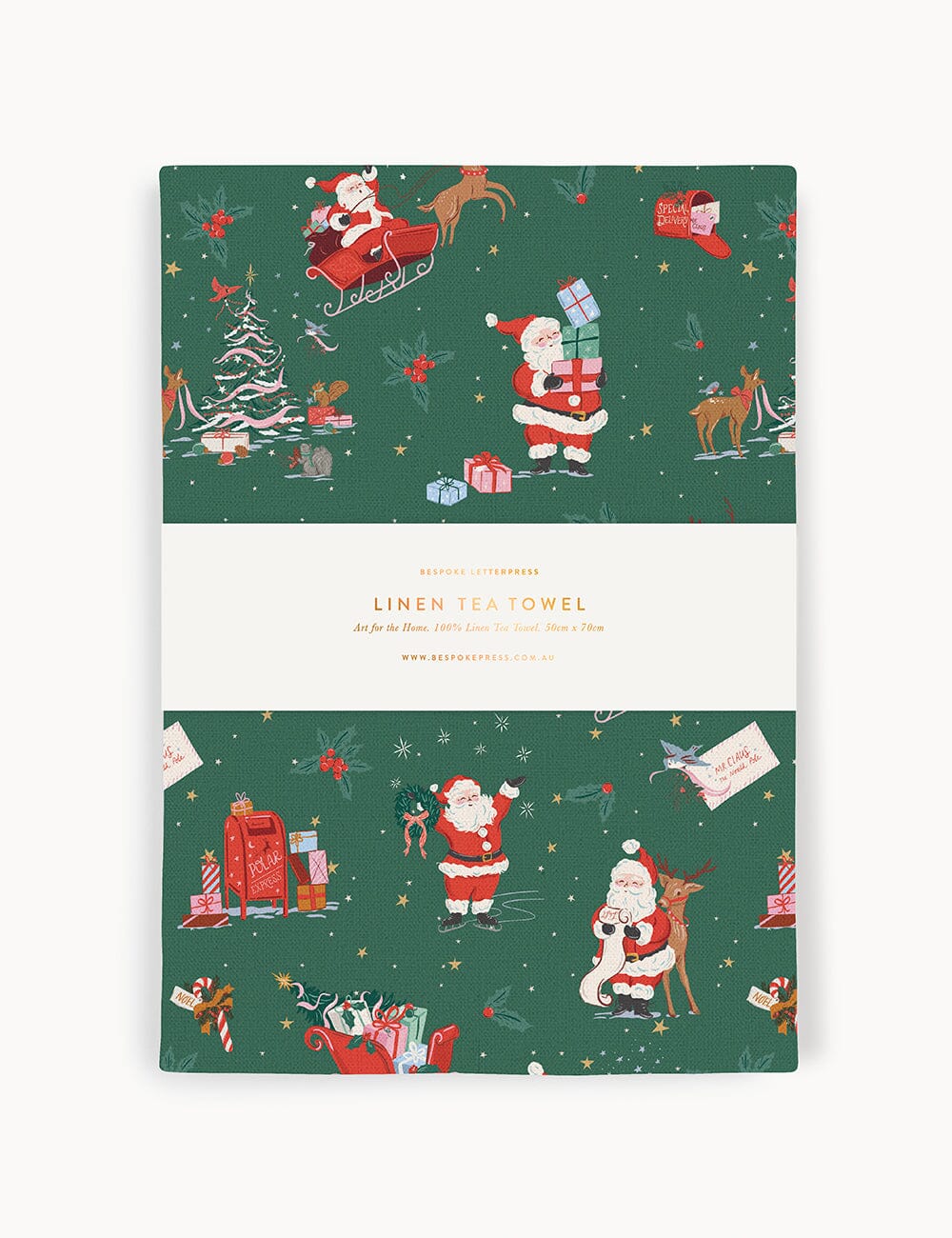 Christmas Santas Linen Tea Towel