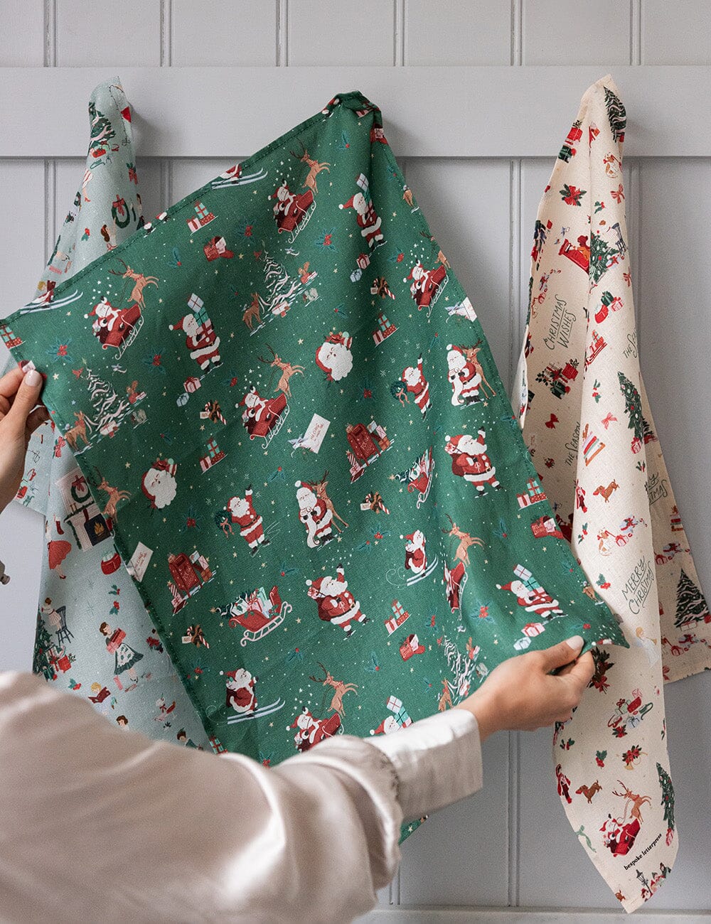 Christmas Santas Linen Tea Towel