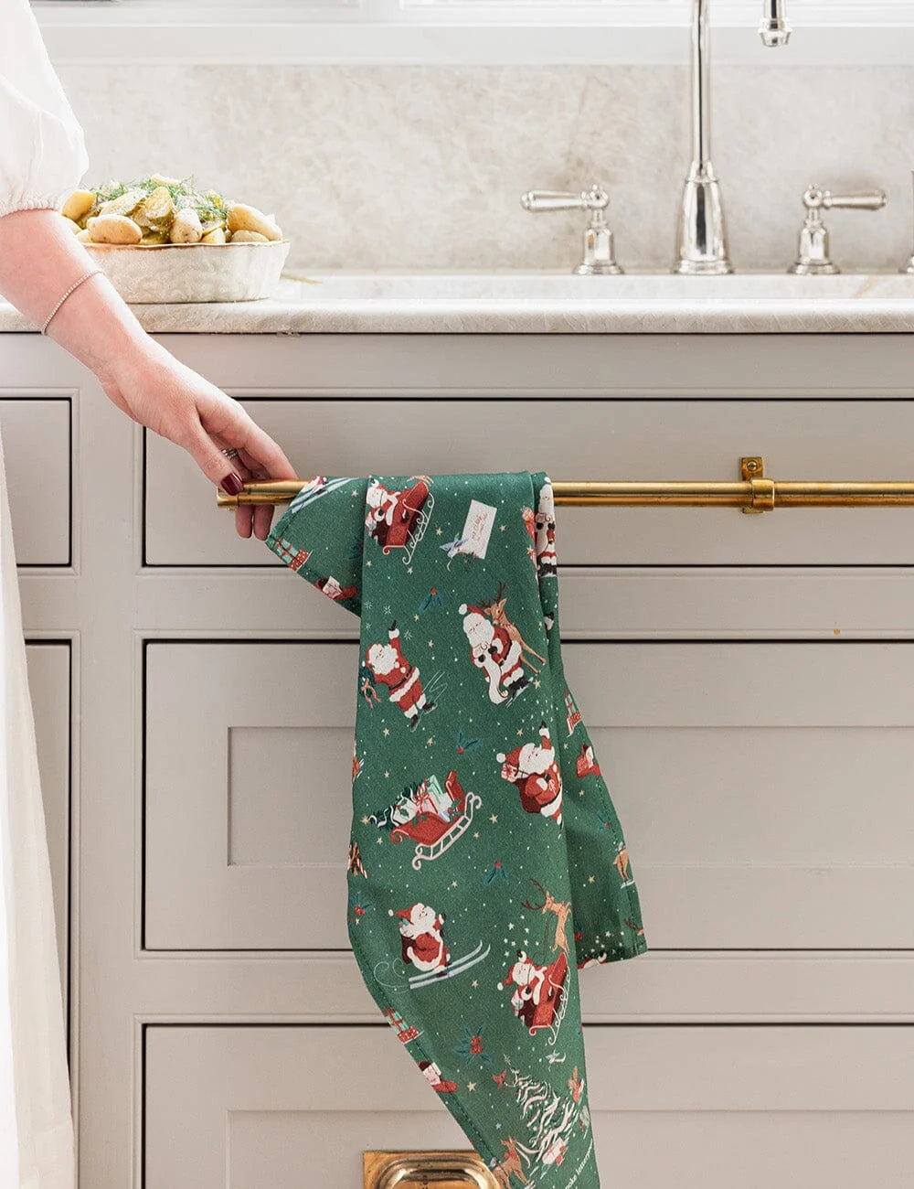 Christmas Santas Linen Tea Towel