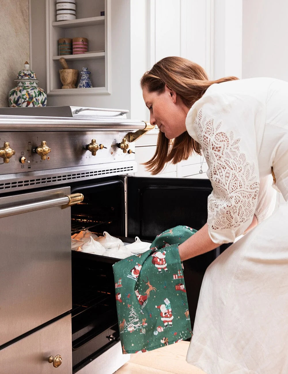 Christmas Santas Linen Tea Towel