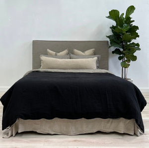 Black pinstripe Reversible Linen Quilt Cover