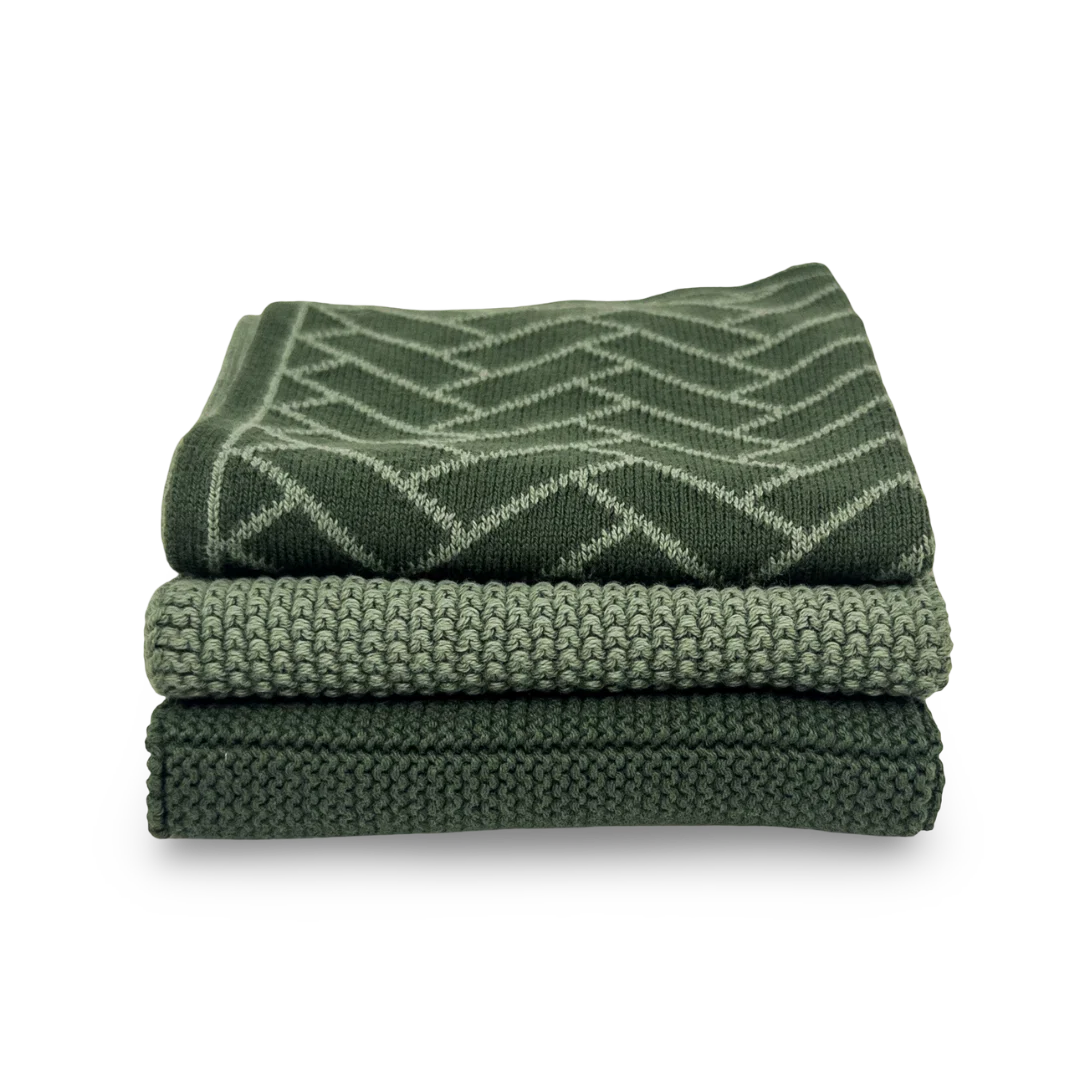 Dishcloth 3pk Variety Forest Herringbone