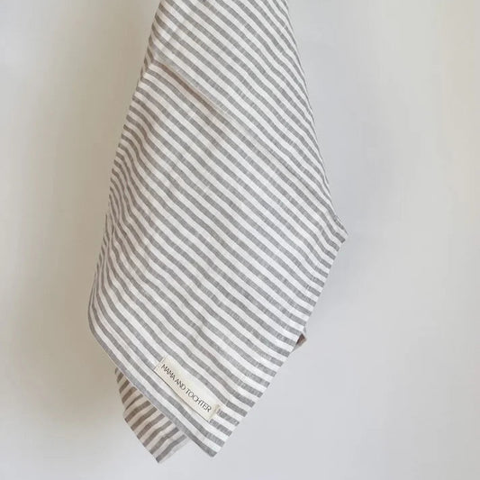 Pure French Linen Tea Towel (Grey Stripe)