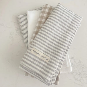 Pure French Linen Tea Towel (Grey Stripe)