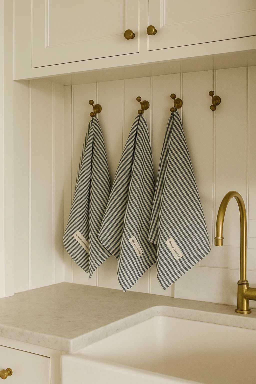 Pure French Linen Tea Towel  - Marine Stripe
